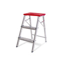 Banqueta Escada Alumínio 3 Degraus 0,65m 120kg Prata e Vermelho Reisam