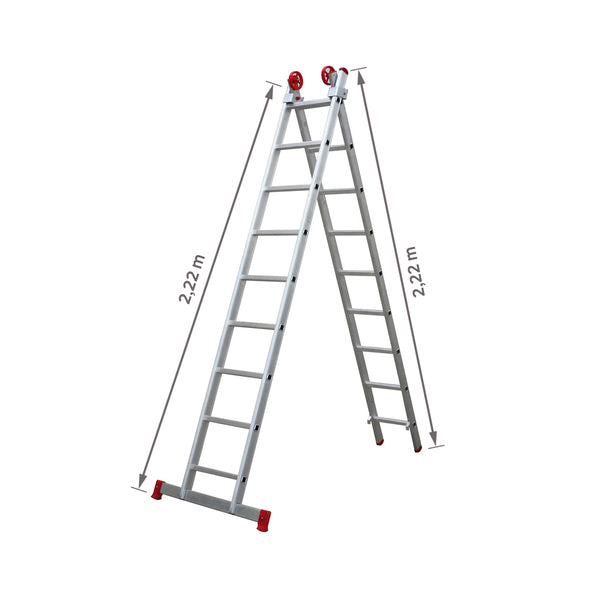 Escada Extensível 9x2 18 Degraus em Alumínio 4,44m Botafogo