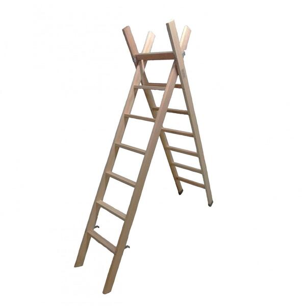 Escada Madeira Eucalipto Alongável 2 Partes De 7 Degraus - Volpato, Tamanho: 7 Degraus