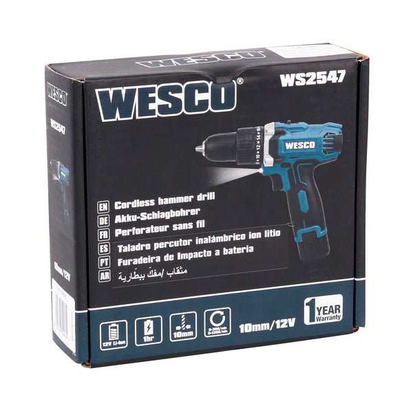 Furadeira e Parafusadeira de Impacto a Bateria Wesco com Carregador e Bateria 12V 3/8" WS2547 Bivolt