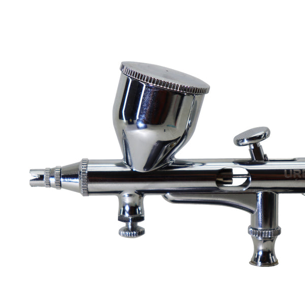 Kit Aerografo Cromado Dupla Ação Bicos 0.2/0.3 E 0.5mm Com 9ml De Capacidade Do Reservatorio De Tinta.