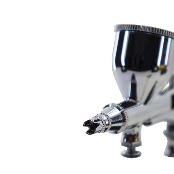 Kit Aerografo Cromado Dupla Ação Bicos 0.2/0.3 E 0.5mm Com 9ml De Capacidade Do Reservatorio De Tinta.