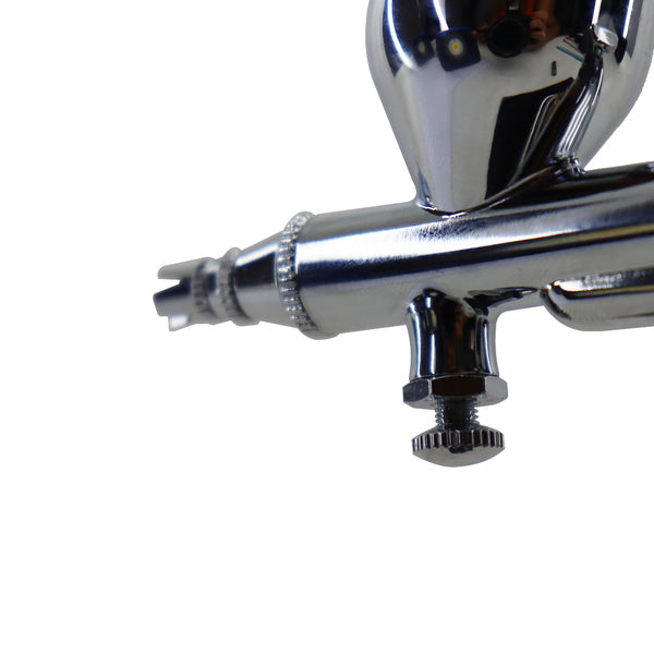 Kit Aerografo Cromado Dupla Ação Bicos 0.2/0.3 E 0.5mm Com 9ml De Capacidade Do Reservatorio De Tinta.