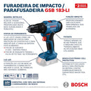 Furadeira e Parafusadeira Bosch com Impacto a Bateria com Carregador e Maleta 18V GSB 183-LI